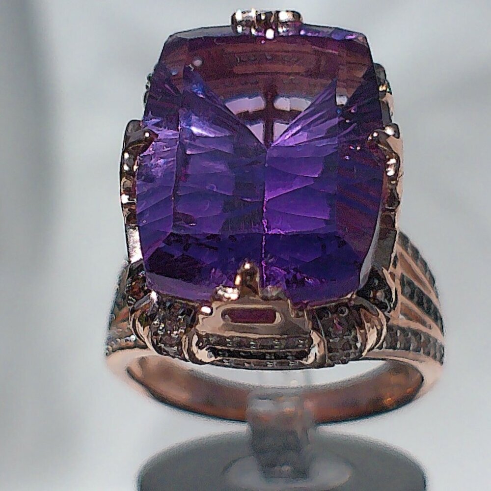 Moroccan Amethyst Zircon Ring rose 14 k over 925